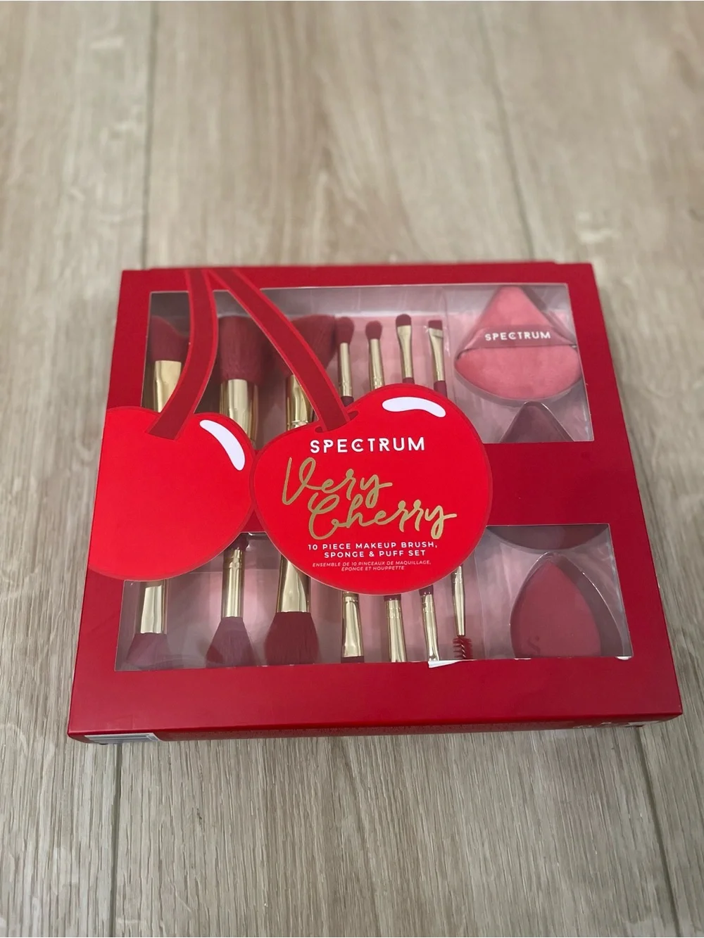 Spectrum Very Cherry Red 10-Piece Makeup Brush, Sponge & Puff Set